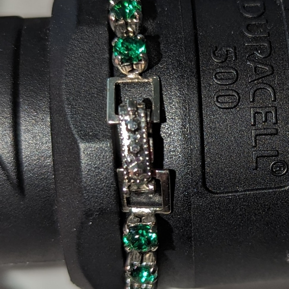 Vintage set emerald green bracelet and earrings - Picture 5 of 8